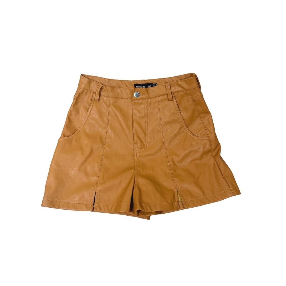 PrettyLittleThing Camel Faux Leather High Waisted Shorts Tan Size US 4 UK 8